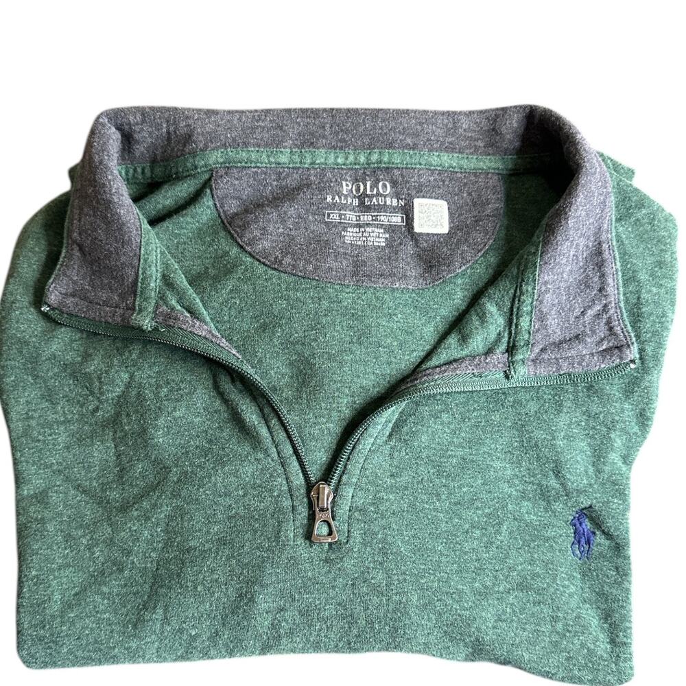 Polo Ralph Lauren Sweater Mens XXL Quarter Zip Green‎ Pullover Soft Blue Pony